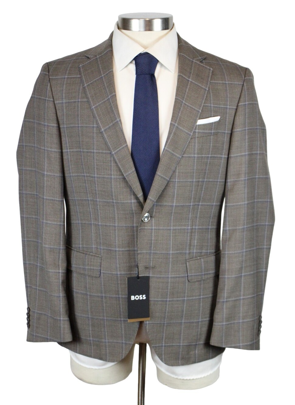 Hugo Boss Hutson Sport Coat 40 R Mens Slim Fit Wool Brown Grey Windowpane Blazer